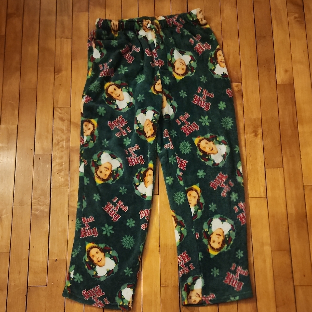 Mens Will Ferrell Green Pajama Pants with Elf Print Christmas